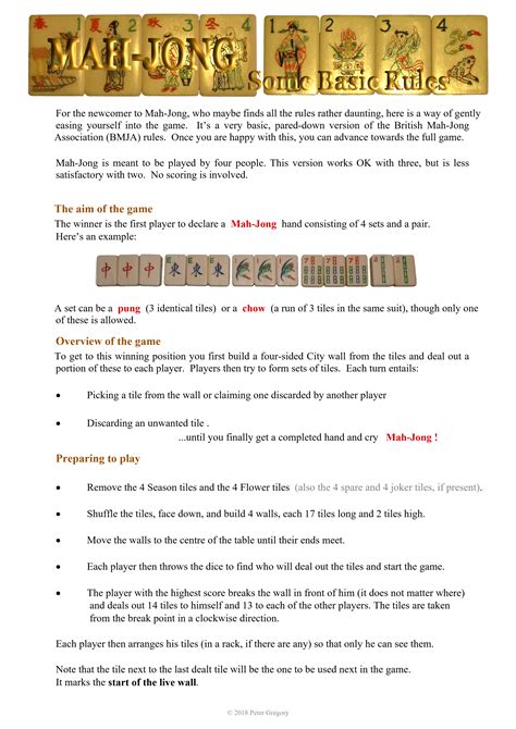 Mahjong Rules Printable Sheet