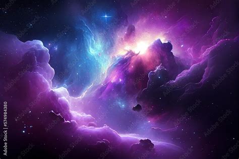 Nebula Galaxy Background With Purple Blue Outer Space. Cosmos Clouds And Beautiful Universe ...