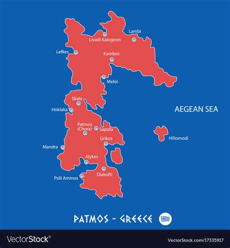 Island of patmos in greece red map Royalty Free Vector Image