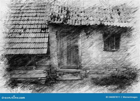 Abandoned House Boarded Up in Pencil Drawing Style Stock Illustration - Illustration of ...