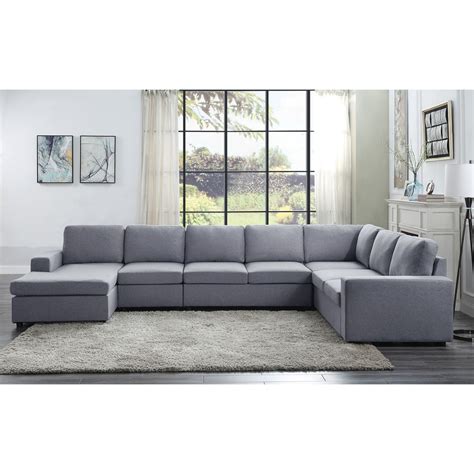 147" Tifton Light Gray 7-Piece Modular Sectional Sofa Chaise - Walmart.com