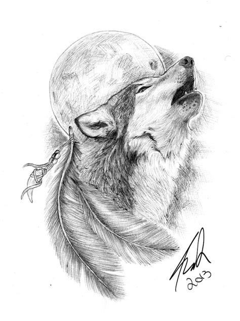 Delectable black-and-white wolf howling on full moon tattoo design - Tattooimages.biz