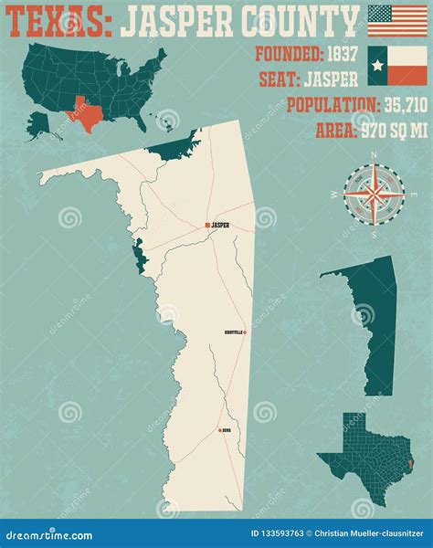 Map of Jasper County in Texas Stock Vector - Illustration of cartography, freeway: 133593763