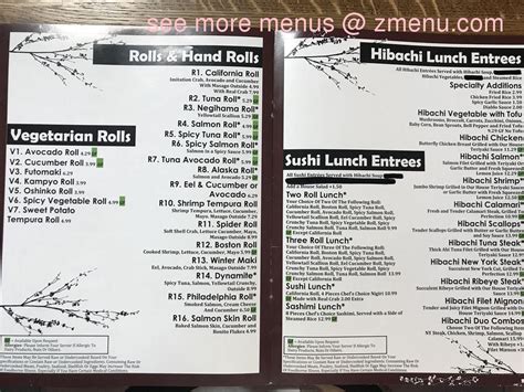 Menu at Mt Fuji Hibachi restaurant, Westminster