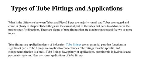 PPT - Types of Tube Fittings and Applications PowerPoint Presentation ...