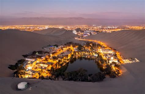 Aerial Sunset View of the Huacachina Oasis in Peru Stock Image - Image of water, night: 228511341