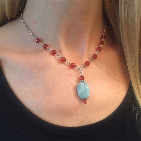 Dark carnelian, turquoise jasper pendant {sterling silver} - Designs by Nilla Webber