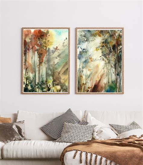 Forest Abstract Nature Painting 2 Prints Set Autumnal Forest | Etsy