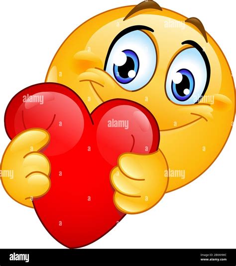 Happy emoji emoticon hugging a red heart Stock Vector Image & Art - Alamy