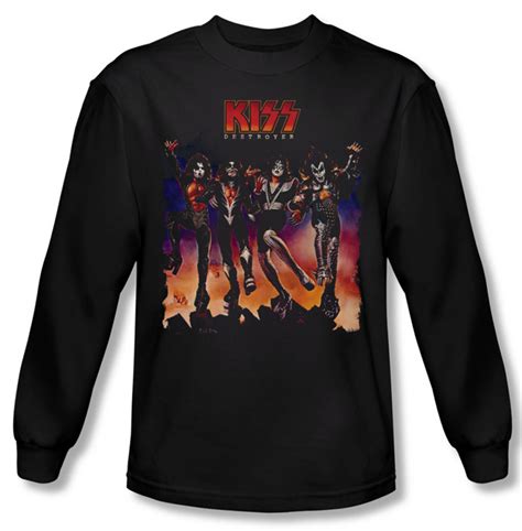 Kiss Shirt Rock Band Destroyer Cover Long Sleeve Black Tee T-Shirt - Kiss Destroyer Cover Shirts