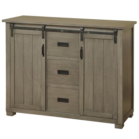 StyleCraft Barn Door Slate Gray TV Cabinet with 2-Sliding Doors and 3-Center Line Drawers ...