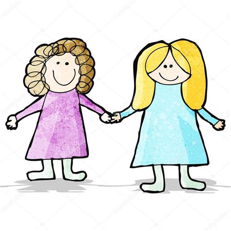 2 friends holding hands drawing | Child's drawing fo two friends ...