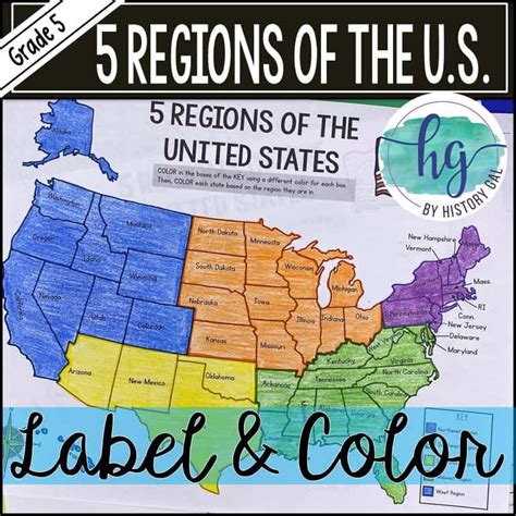 5 Regions of the United States Map Activity (Print and Digital) - By History Gal