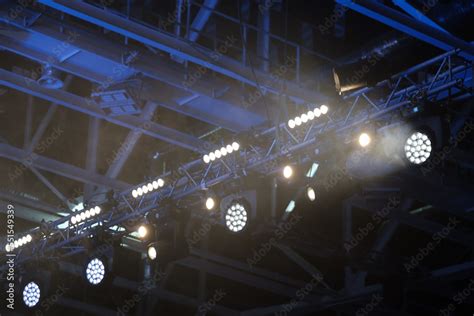 Stage lighting equipment indoor stage. Entertainment concert lighting. Led lighting devices ...