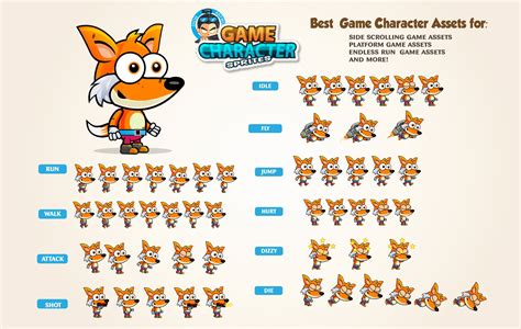 Fox 2D Game Character Sprites by DionArtworks | Codester