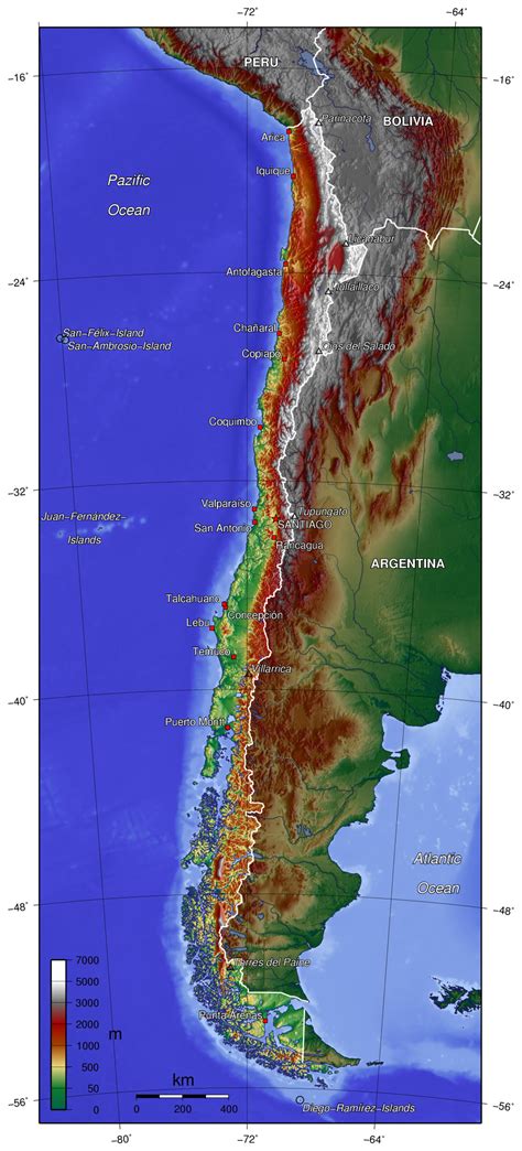 Large physical map of Chile | Chile | South America | Mapsland | Maps of the World