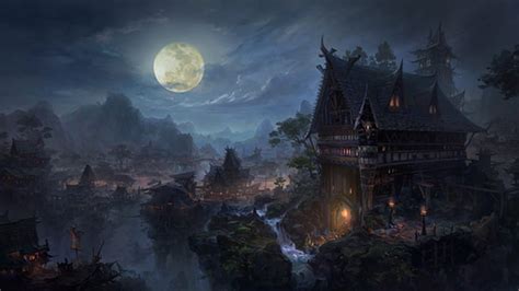 Gothic Castle, moon, gothic, town, castle, light, HD wallpaper | Peakpx