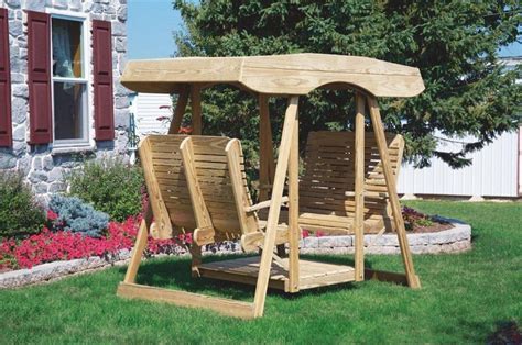 Pine Double Lawn Swing Glider with Canopy from DutchCrafters Amish