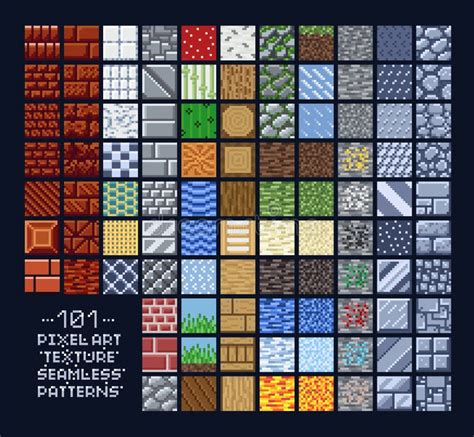 Pixel Art Style Set of Different 16x16 Texture Pattern Sprites - Stone, Wood, Brick, Dirt, Metal ...