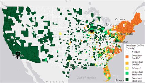 Map of the US showing which chain of coffee shops are dominate - Vivid Maps