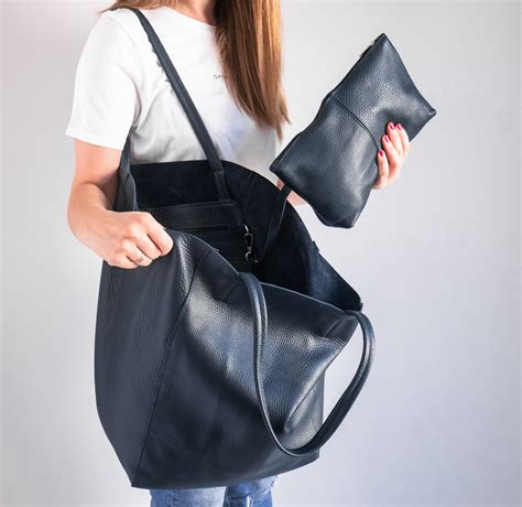 Large OVERSIZE Dark Blue Tote Bag NAVY Blue Leather SHOPPER - Etsy