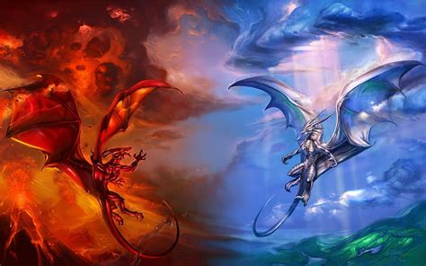 HD wallpaper: Fire Vs Ice Dragon, heaven, hell | Wallpaper Flare