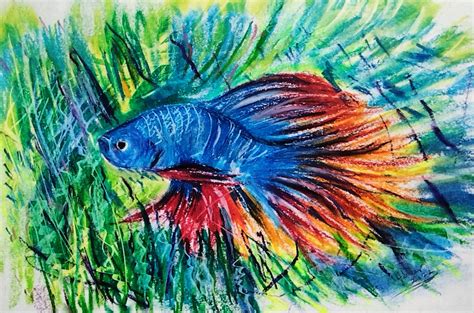 Beautiful oil pastel art work on cute Blue Fish. by abeerr-creates on DeviantArt