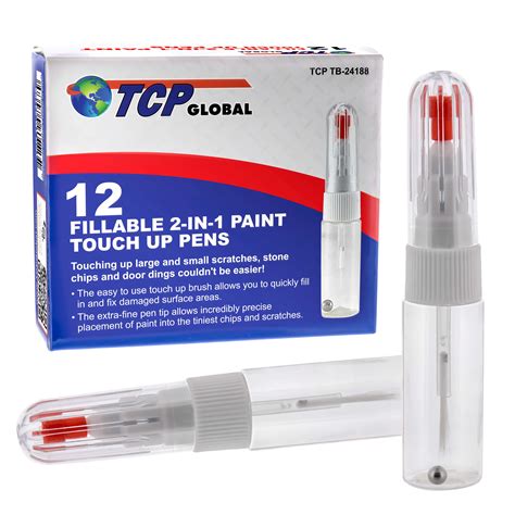 TCP Global Fillable 2-in-1 Paint Touch-Up Applicator Pens (Box of 12) - Precision Fine Tip ...