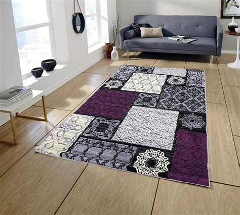 Pyramid Decor Area Rugs for Living room Area Rugs Clearance 5x7 Runner Rug, Gray/Violet Area Rug ...