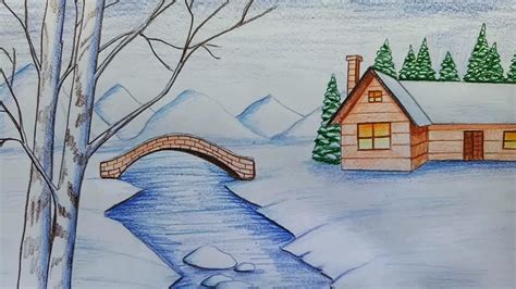 Winter Scene Drawing at GetDrawings | Free download