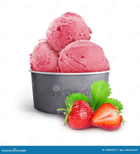 Strawberry Ice Cream in a Paper Cup with Strawberries Stock Image - Image of close, milky: 140644513