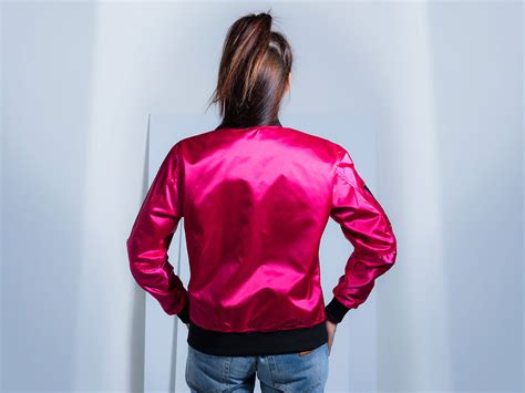 Women Bomber Jacket Satin | Fuchsia Pink Custom Jacket