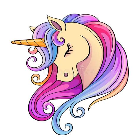 Cute cartoon unicorn head with rainbow mane. Vector illustration #Sponsored , #AFFILIATE, #Ad, # ...