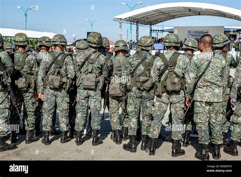 Rear view of the Armed Forces of the Philippines, AFP, dressed in ...