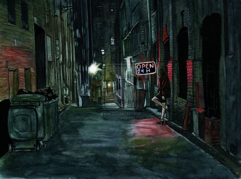 Back alley by Odomi2 Creepy, Alley, Lucy Blackman, Environment, Deviantart, Road, City, Dawn, Image