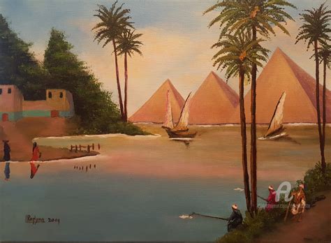 Nubian Village on the banks of the Nile, Egypt Painting by L'Orientaliste | Artmajeur