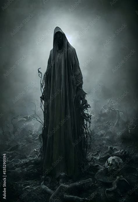 Grim reaper , creepy graveyard. Digital art Stock Illustration | Adobe ...