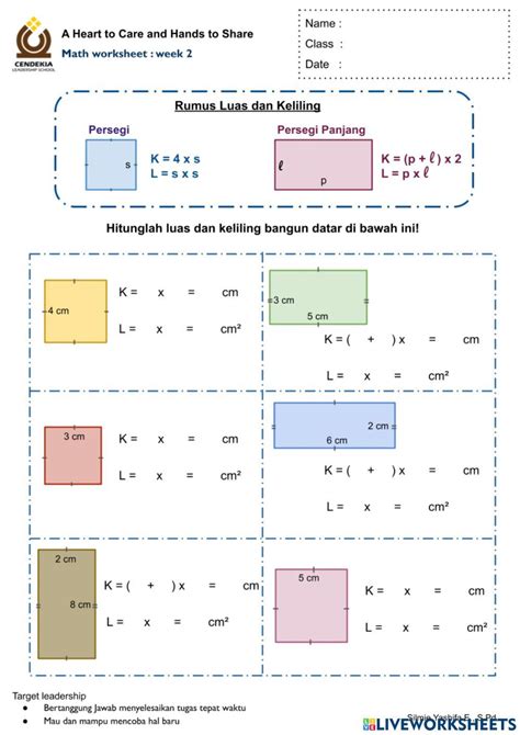 Luas keliling persegi dan persegi panjang worksheet – Artofit