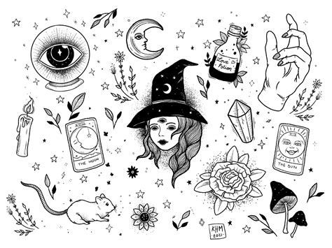 Witch Tattoo Flash Sheet #1 | KateHelenMuir