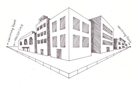 Two Point Perspective City Drawing Sketch Coloring Page