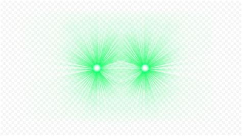 two green glowing lights on a white background with some blurry lines ...