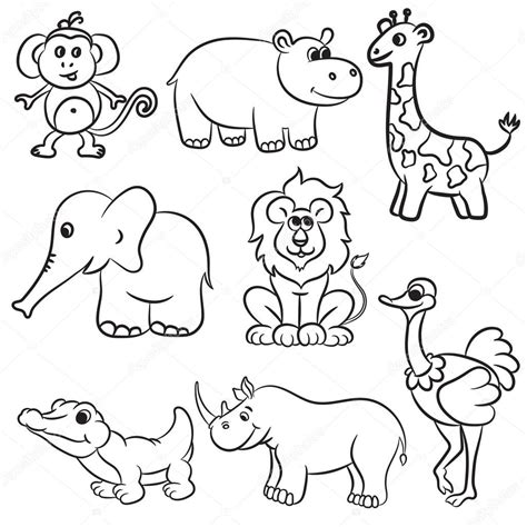 Cute outlined zoo animals collection. Vector illustration. — Stock Vector © ARNICA83 #70405617