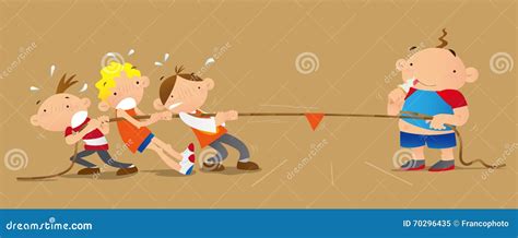 Kids Playing Rope Pulling Game Stock Vector - Illustration of efforts, weak: 70296435