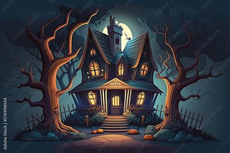 Illustration of a haunted mansion, illustration of a scary cabin ...