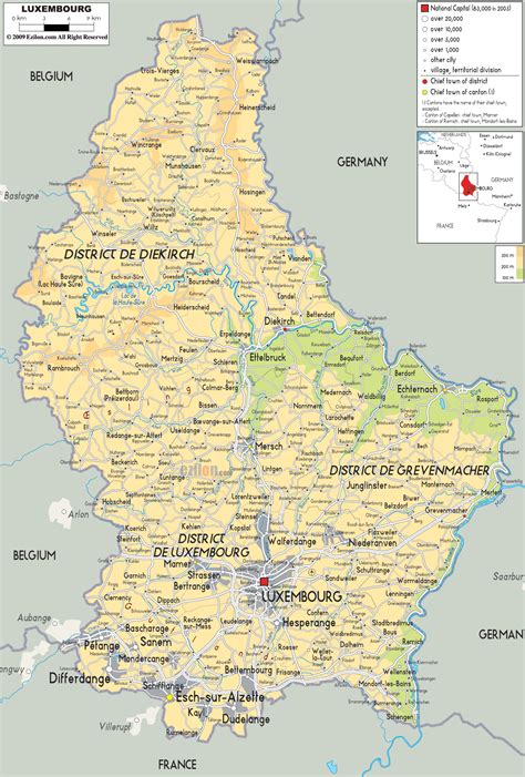 Physical Map of Luxembourg - Ezilon Maps