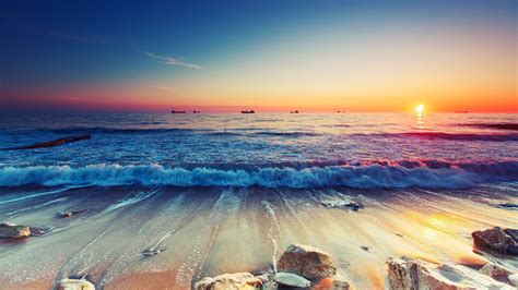 HD wallpaper: sea waves crashing on shore, sunset, beach, nature, coastline | Wallpaper Flare