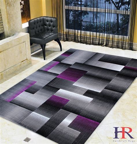 Handcraft Rugs - Purple, Grey, Silver, Black, Abstract Contemporary Modern Geometric Square ...