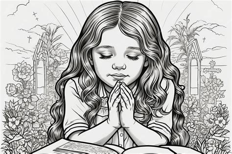 Premium Photo | Christian girl praying coloring page for kids