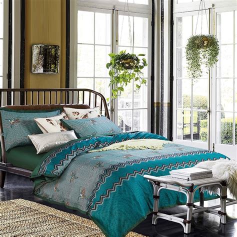 Luxury Dark Teal and Gray Aztec Stripe and Hummingbird Print Full, Queen Size Bedding Sets ...