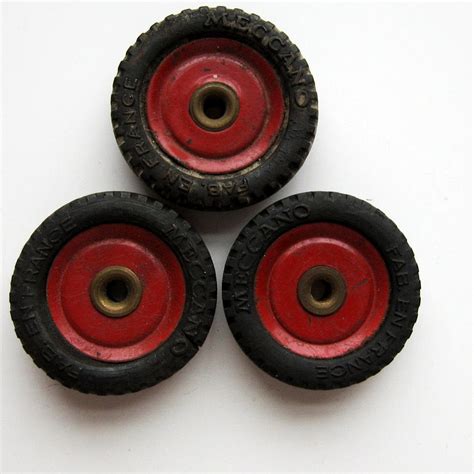 Vintage Meccano Toy Wheels Rubber Tires. France. Set of 3